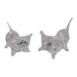 Clear Glass Cat Figurine Pair 2" Vintage Style Home Decor